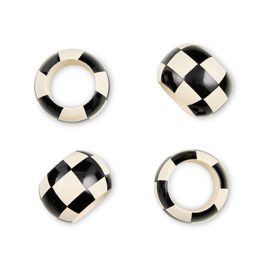 Black and White Check Wood Napkin Rings, Set of 4