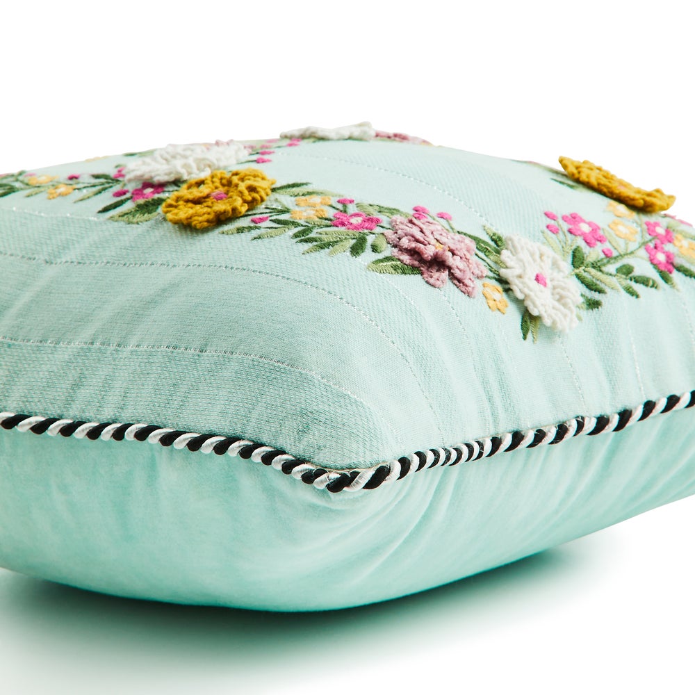Floral Bunny Embroidered Throw Pillow