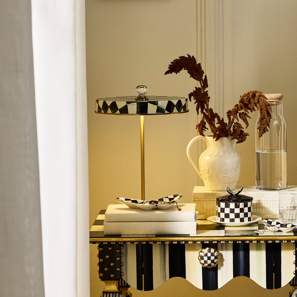 Enamel Check LED Disk Table Lamp