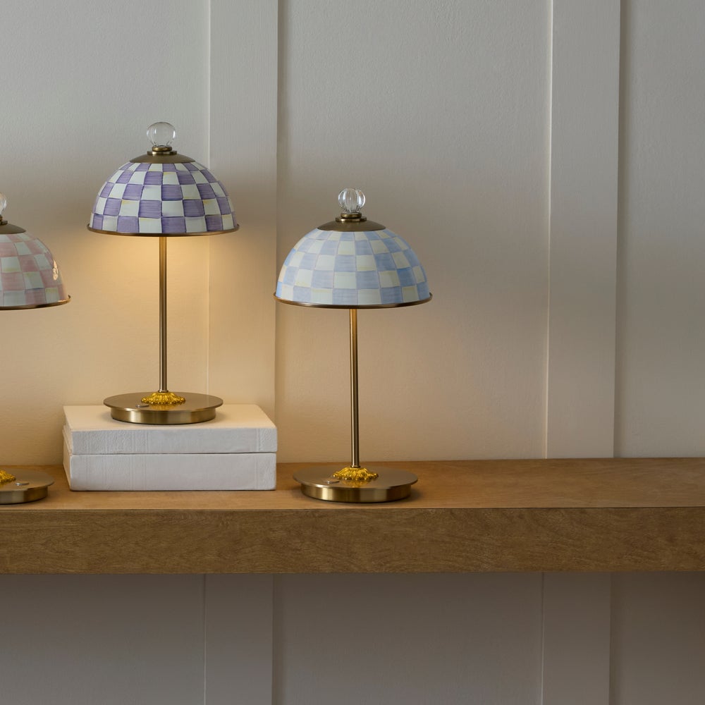 Enamel Check LED Rechargeable Dome Table Lamp