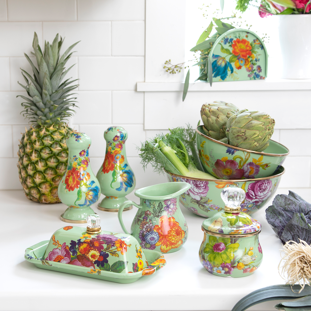 Flower Market Lidded Sugar Bowl - Green