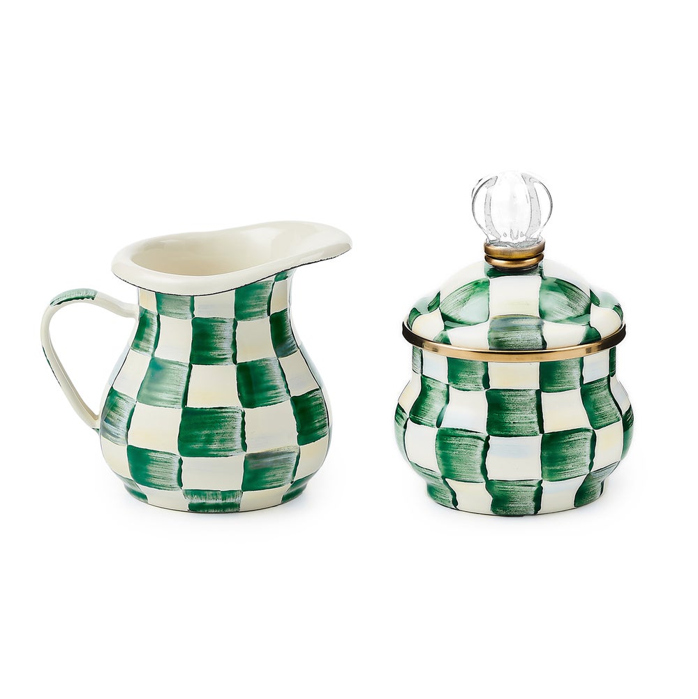 Emerald Check Creamer & Sugar Bowl Set