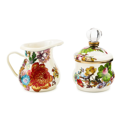 White Flower Market Creamer & Sugar Bowl Set