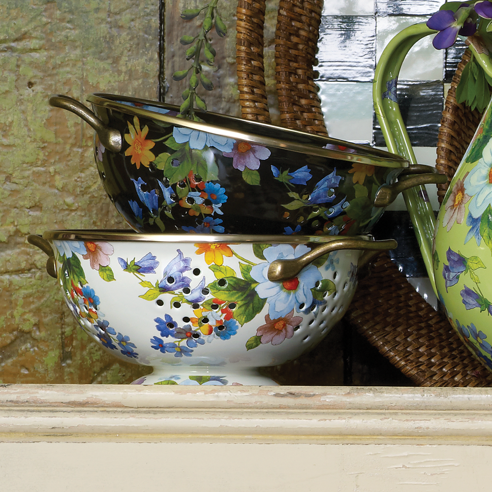 Black Flower Market Small Colander