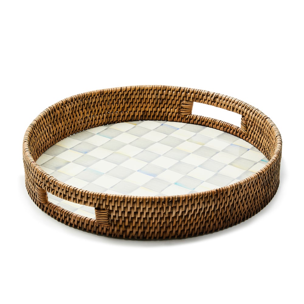 Check Enamel & Rattan Tray