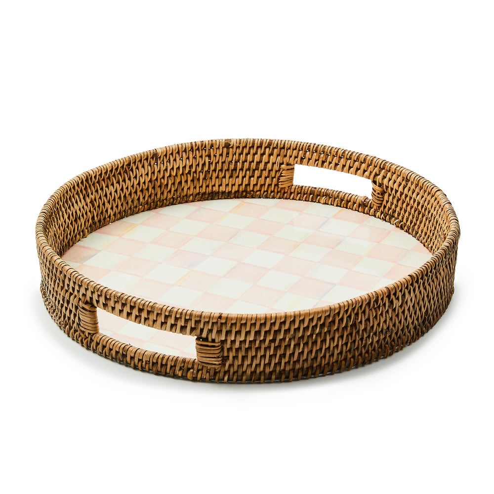 Check Enamel & Rattan Tray