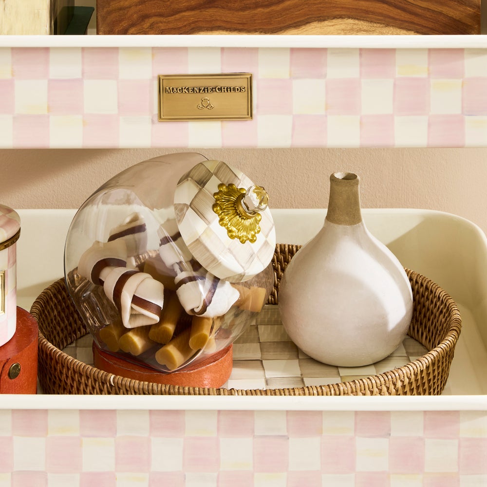 Check Enamel & Rattan Tray
