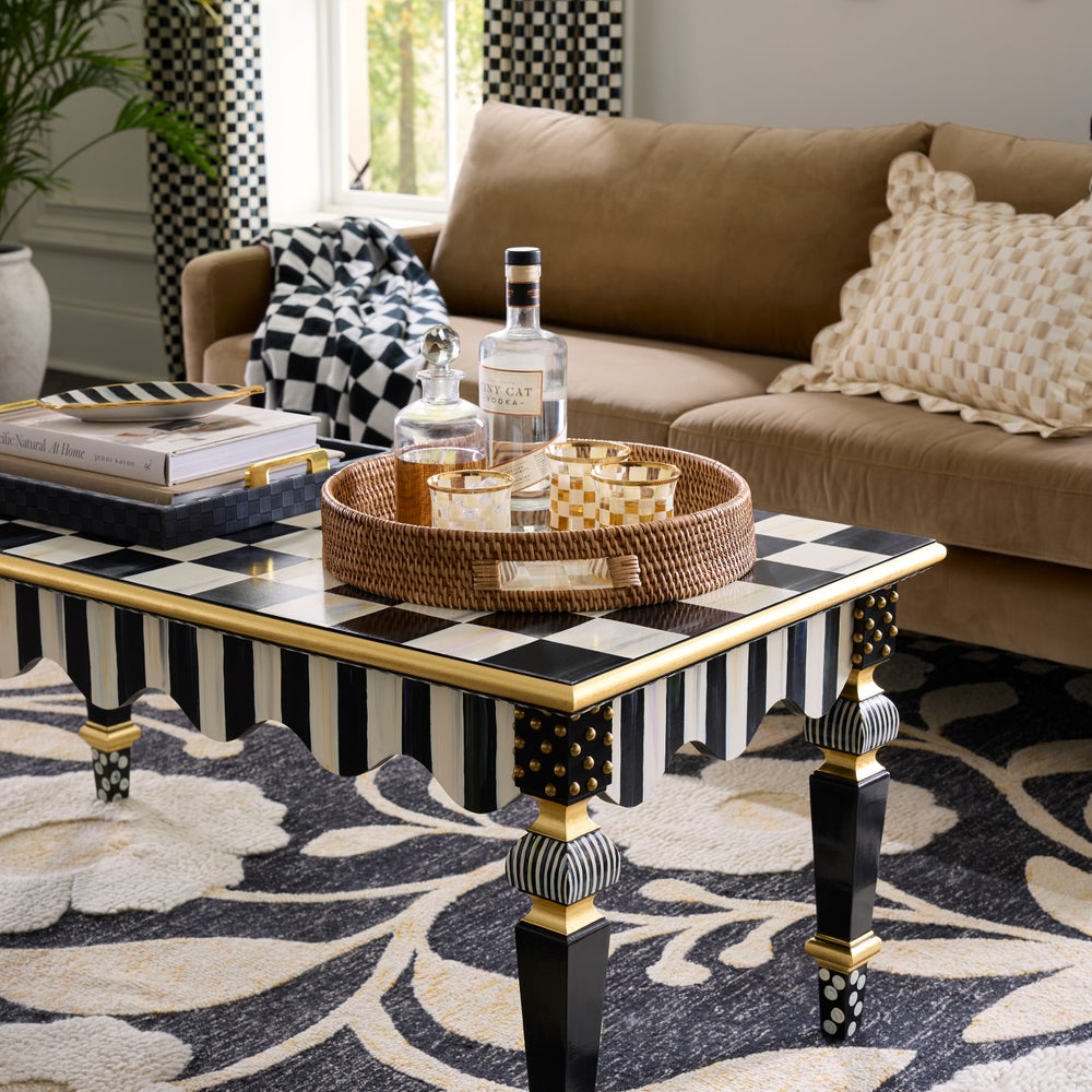 Check Enamel & Rattan Tray