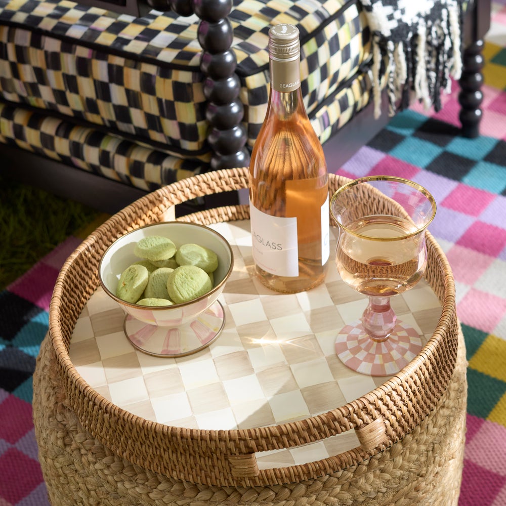 Check Enamel & Rattan Tray