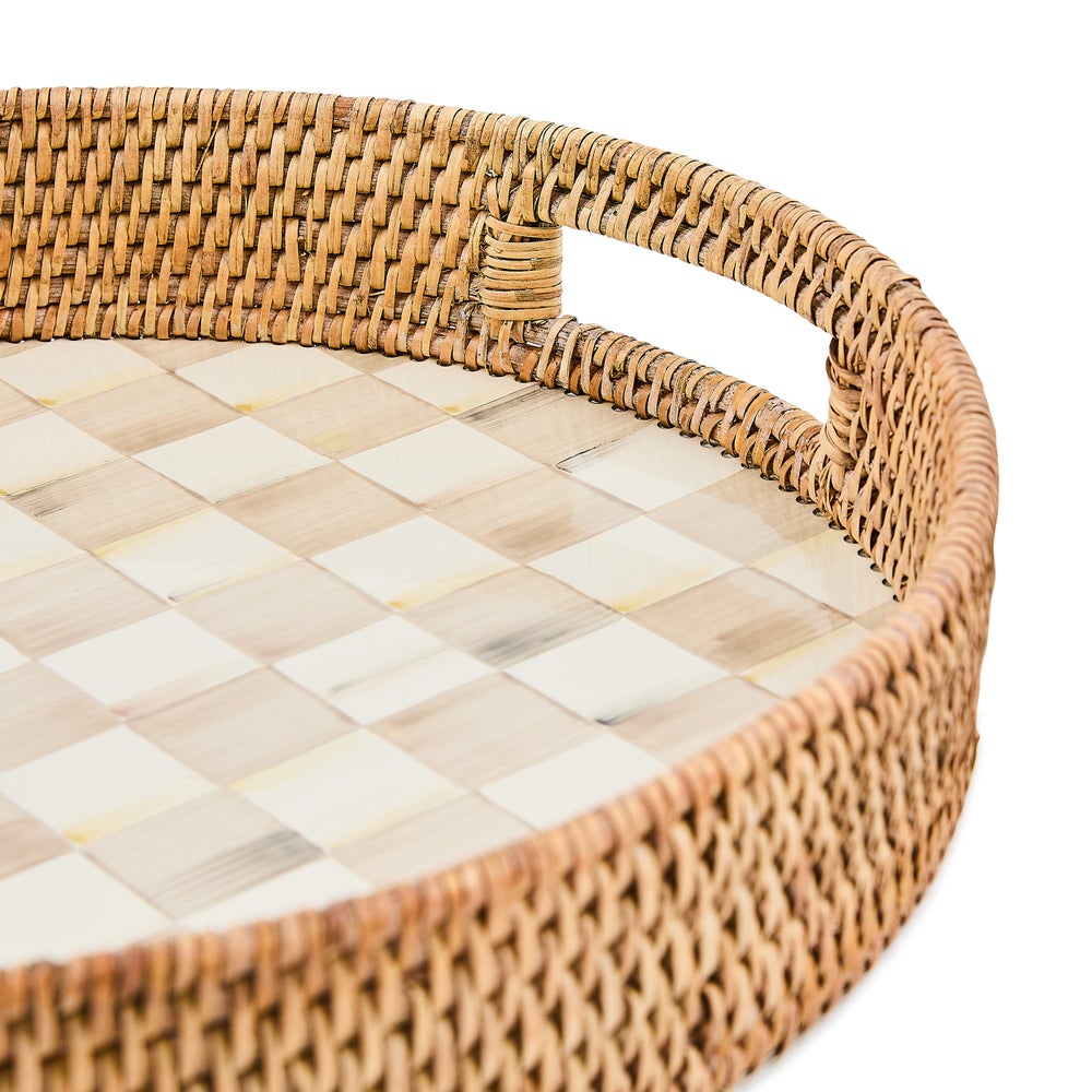 Check Enamel & Rattan Tray