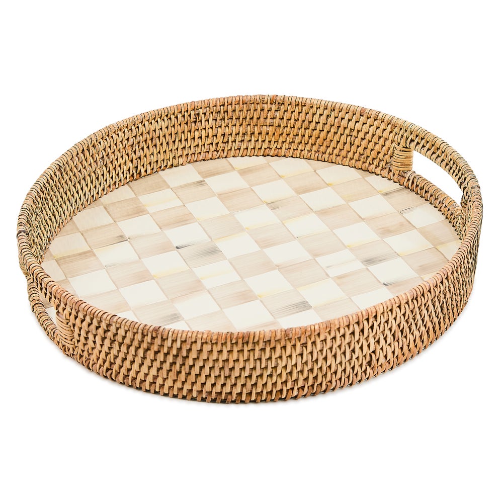 Check Enamel & Rattan Tray