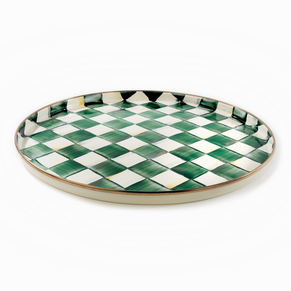Check Enamelware Round Tray