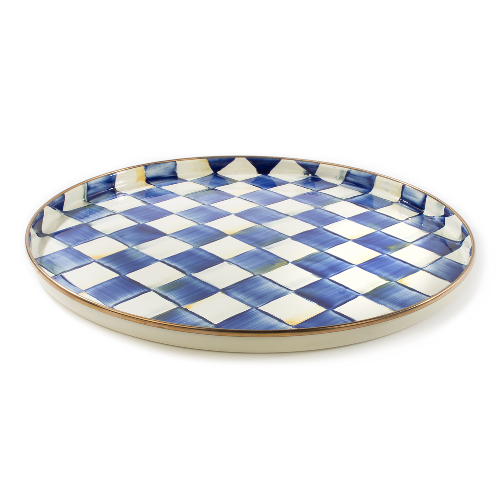 Check Enamelware Round Tray