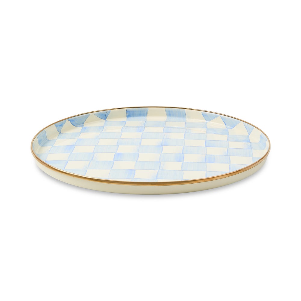 Check Enamelware Round Tray