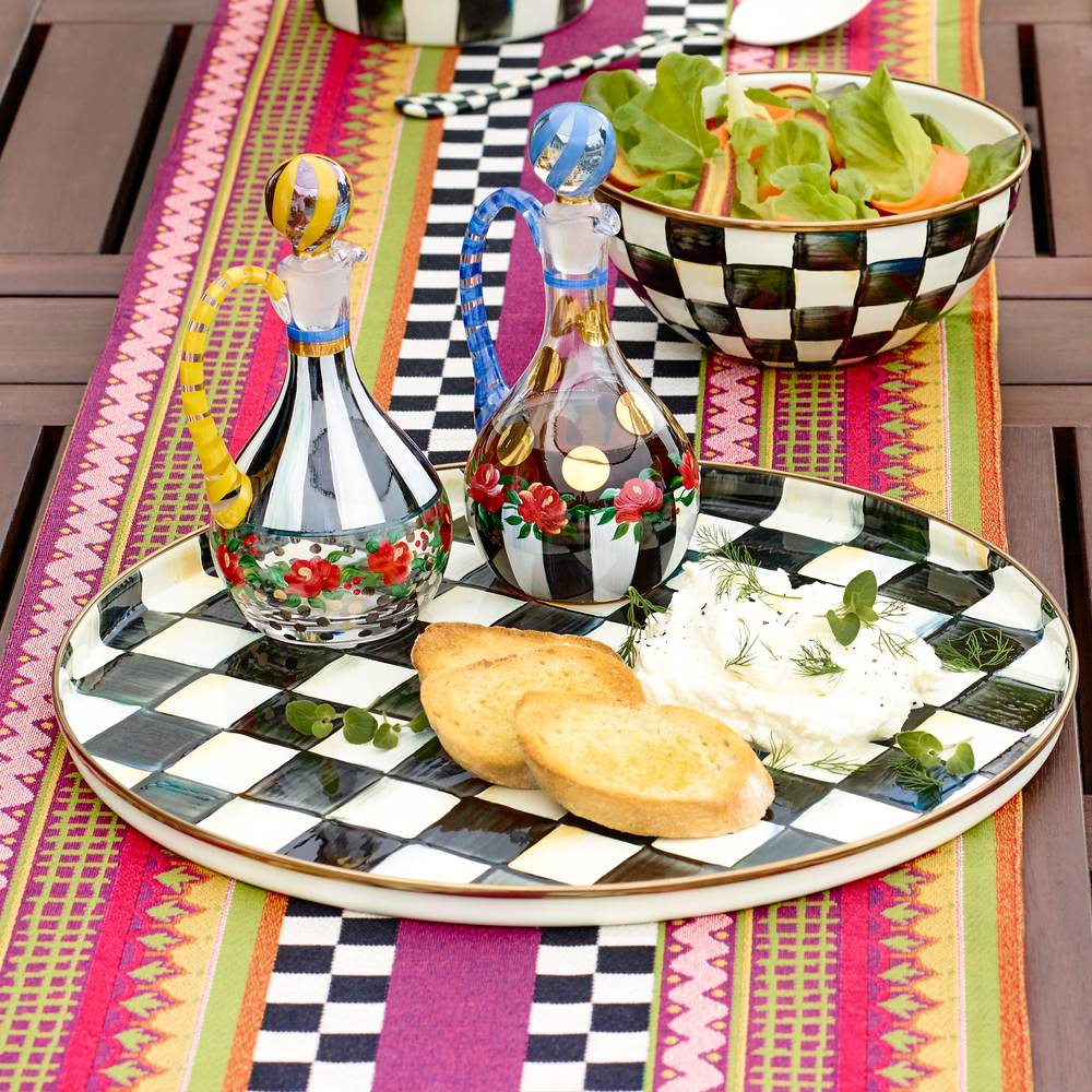 Check Enamelware Round Tray