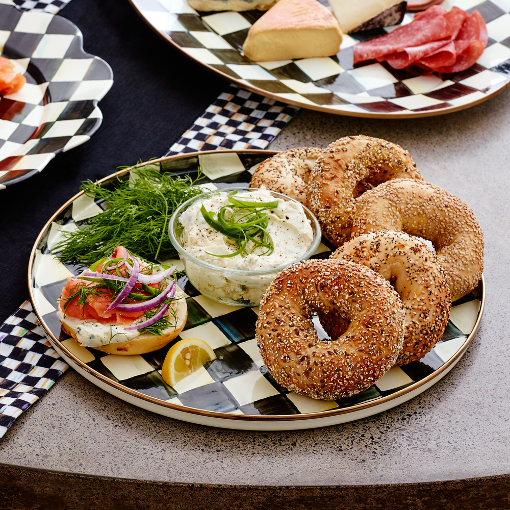 Check Enamelware Round Tray