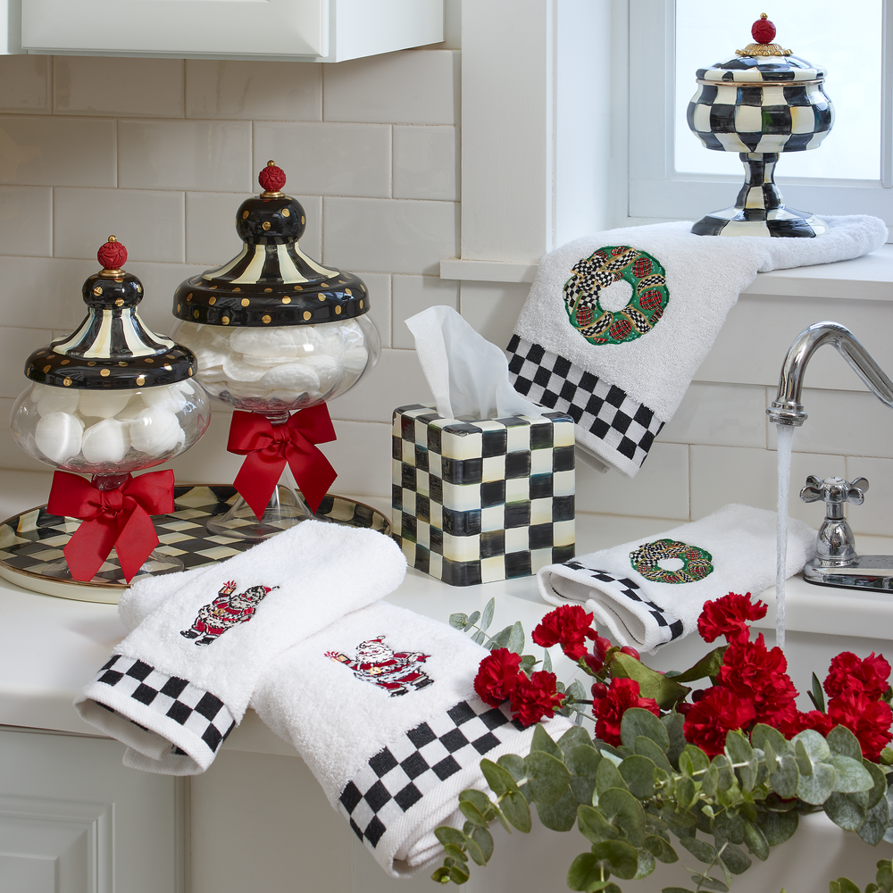 Check Enamelware Round Tray