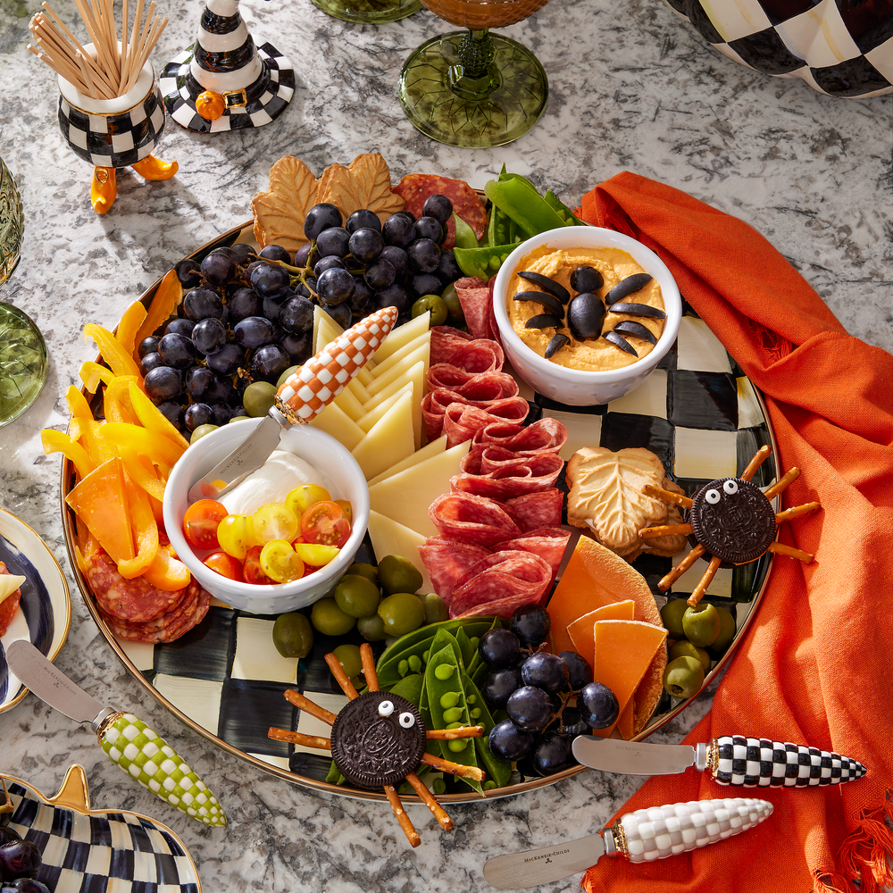 Check Enamelware Round Tray