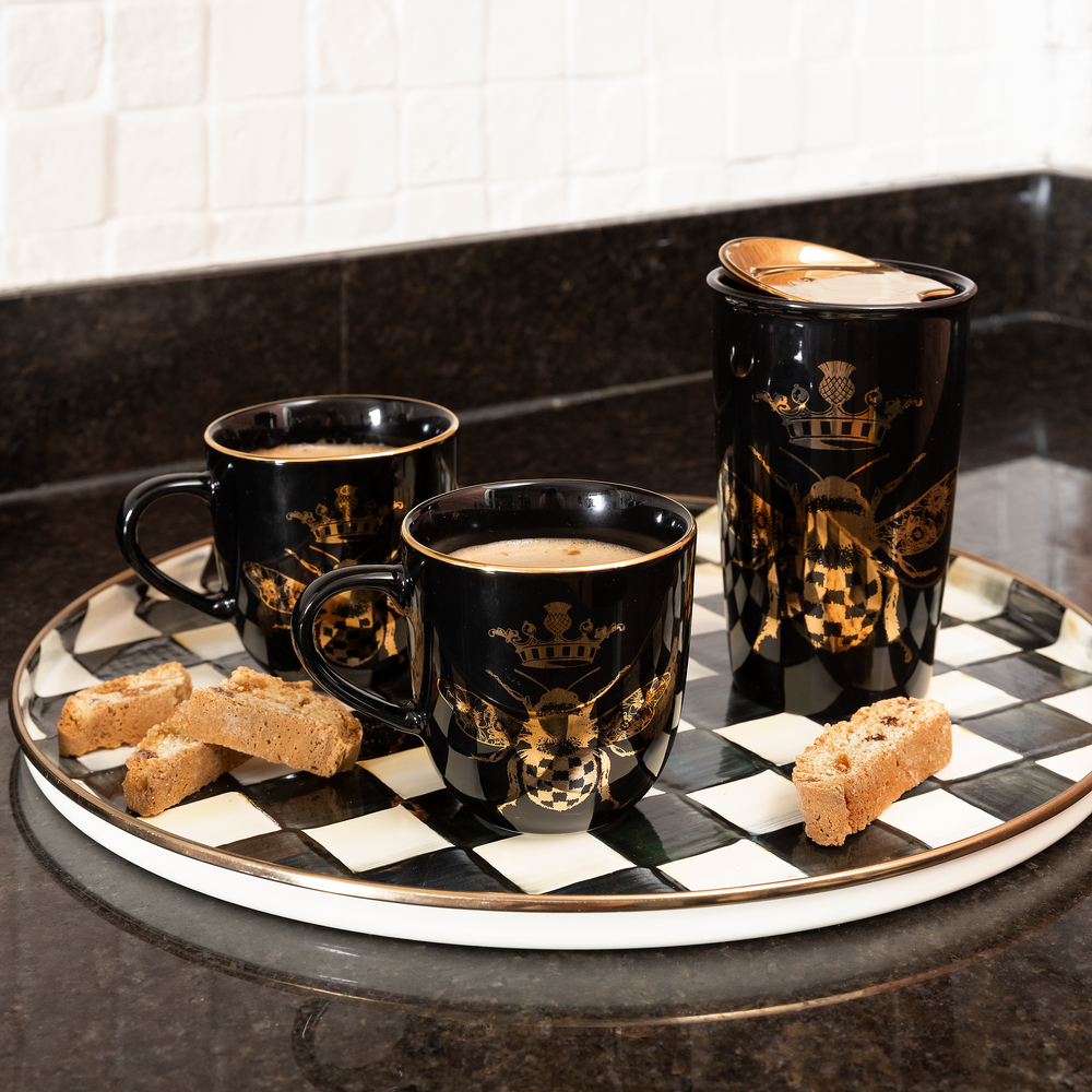 Check Enamelware Round Tray