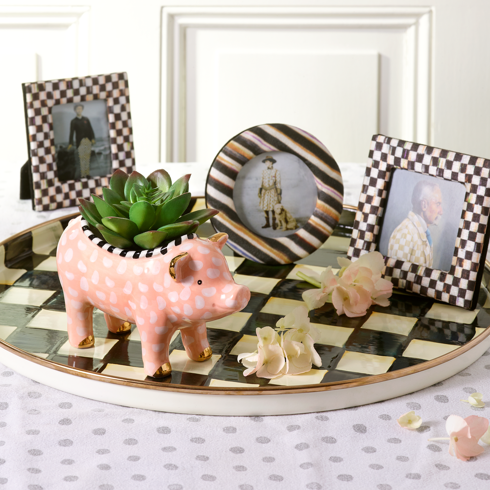 Check Enamelware Round Tray