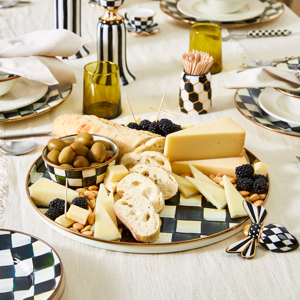 Check Enamelware Round Tray