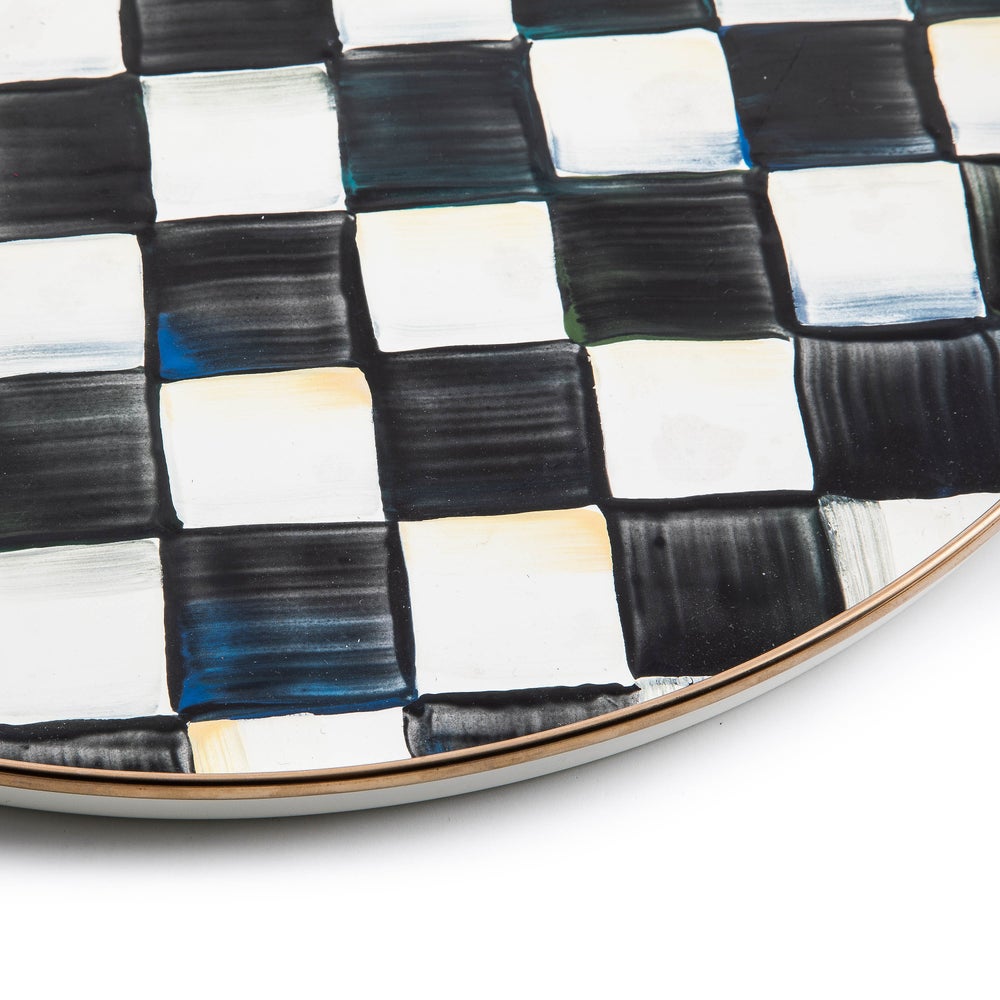 Check Enamelware Round Tray
