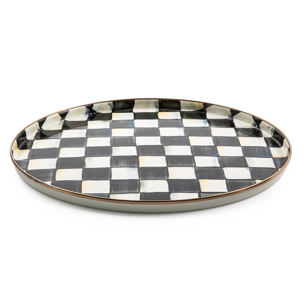 Check Enamelware Round Tray