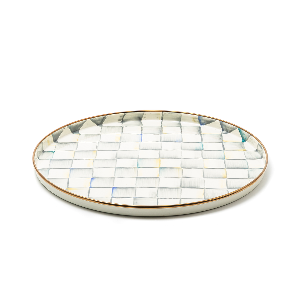 Check Enamelware Round Tray