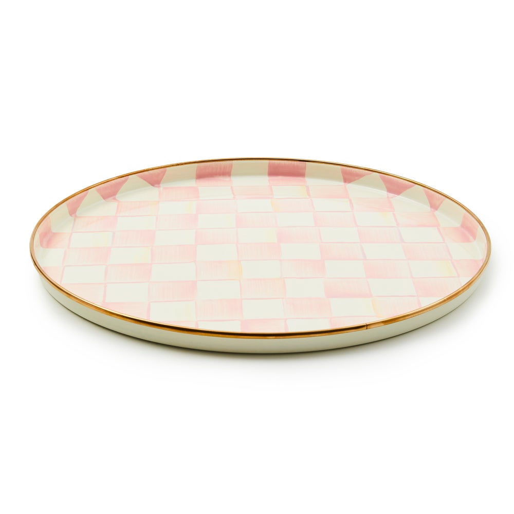 Check Enamelware Round Tray