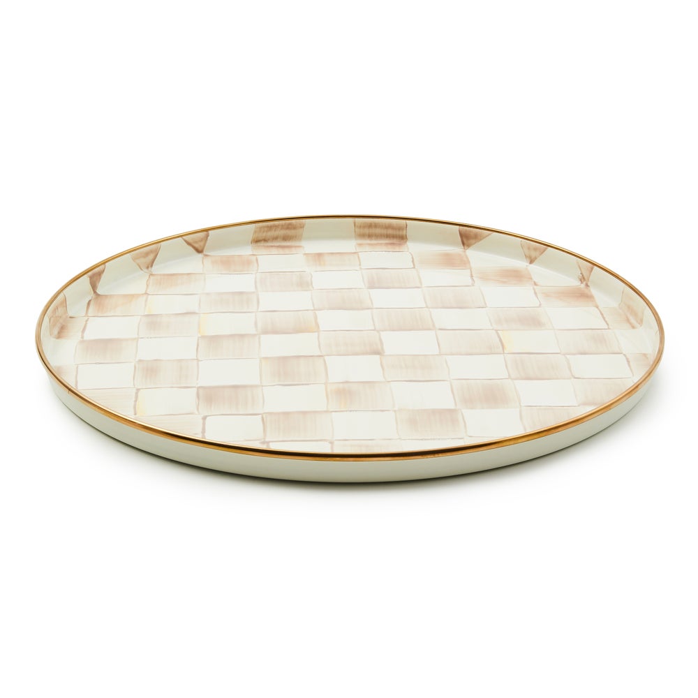 Check Enamelware Round Tray