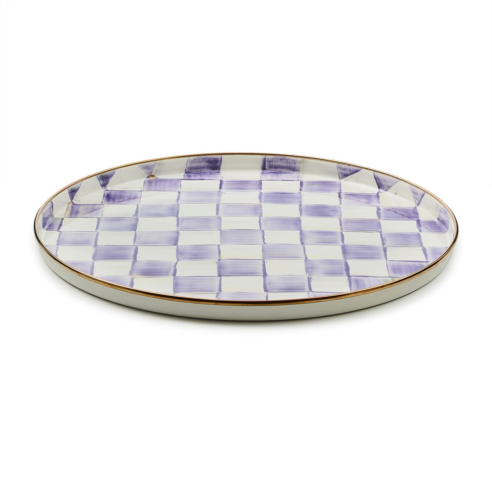 Check Enamelware Round Tray
