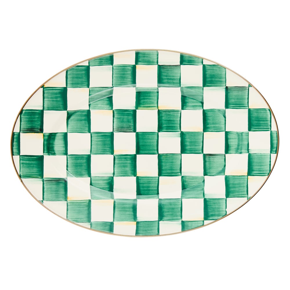 Check Enamel Oval Platter