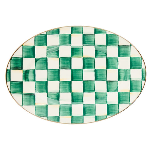 Check Enamel Oval Platter