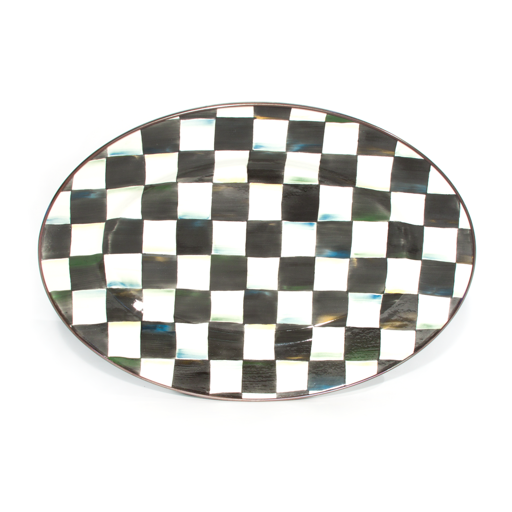 Check Enamel Oval Platter