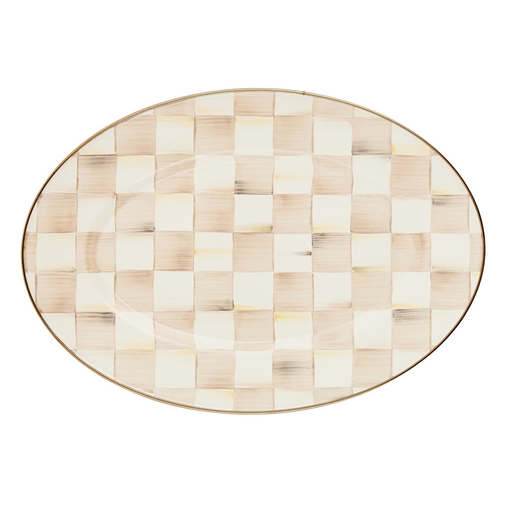 Check Enamel Oval Platter