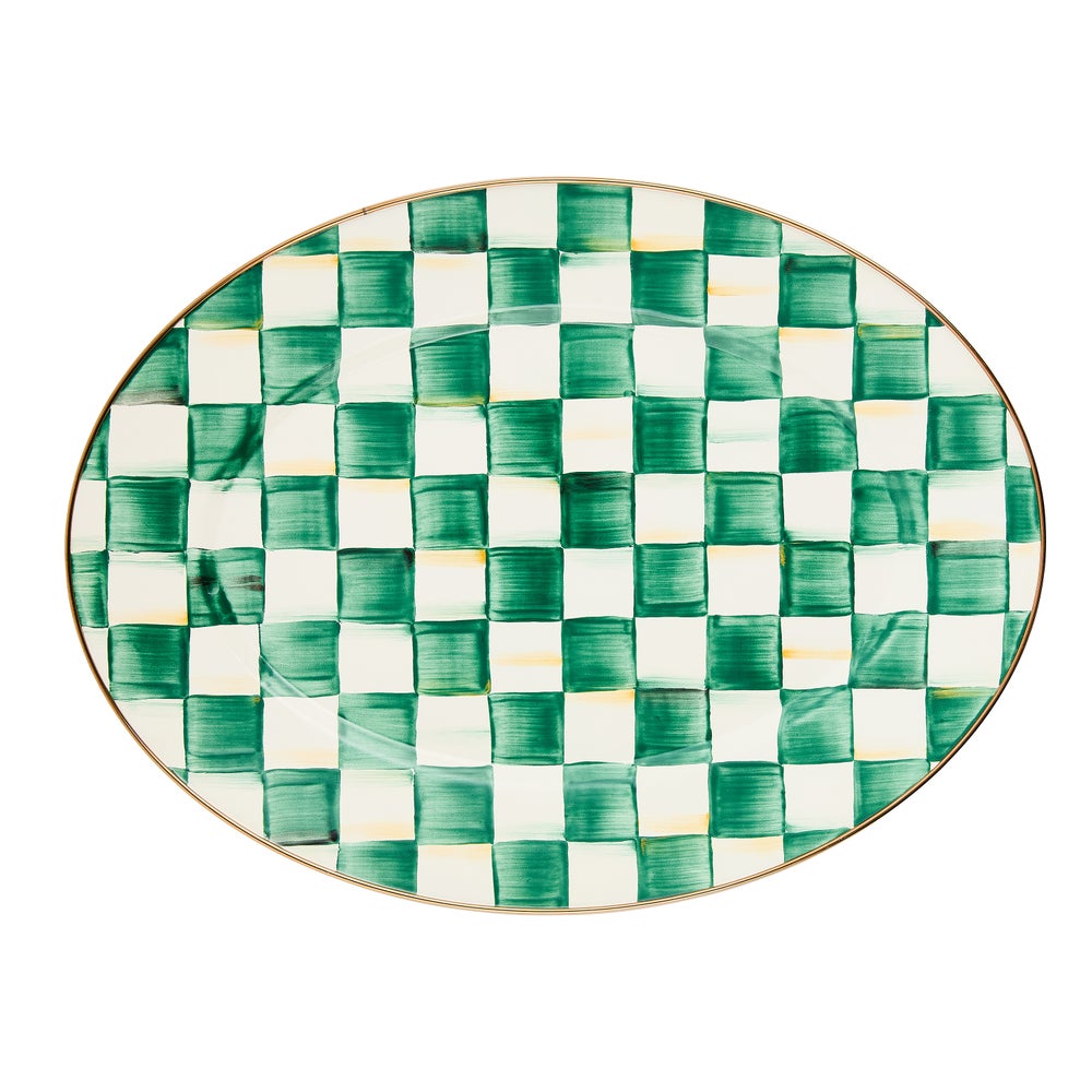 Check Enamel Oval Platter