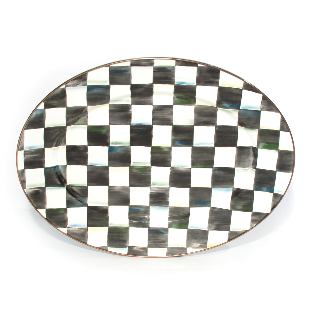 Check Enamel Oval Platter