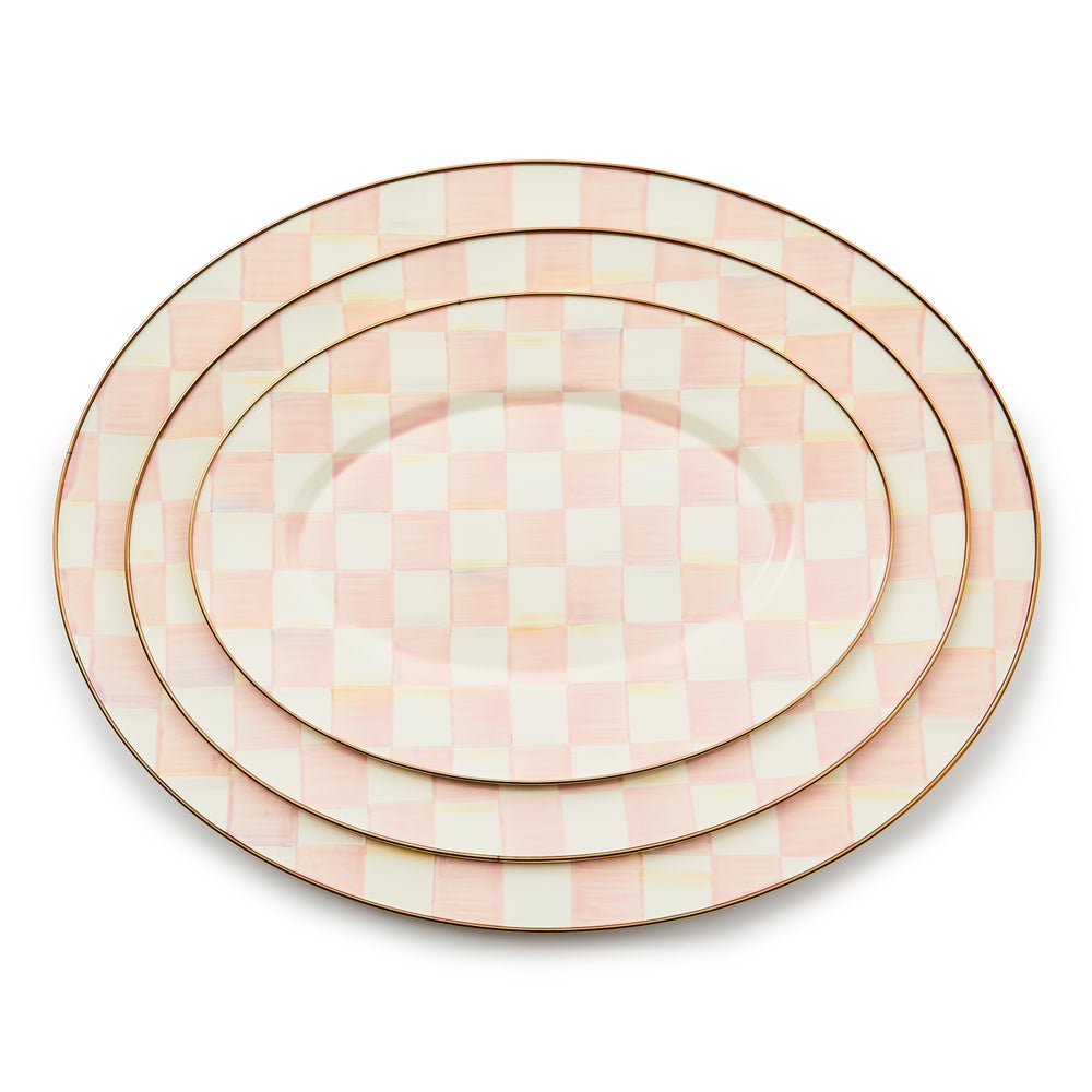Check Enamel Oval Platter