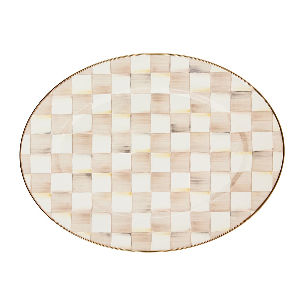 Check Enamel Oval Platter