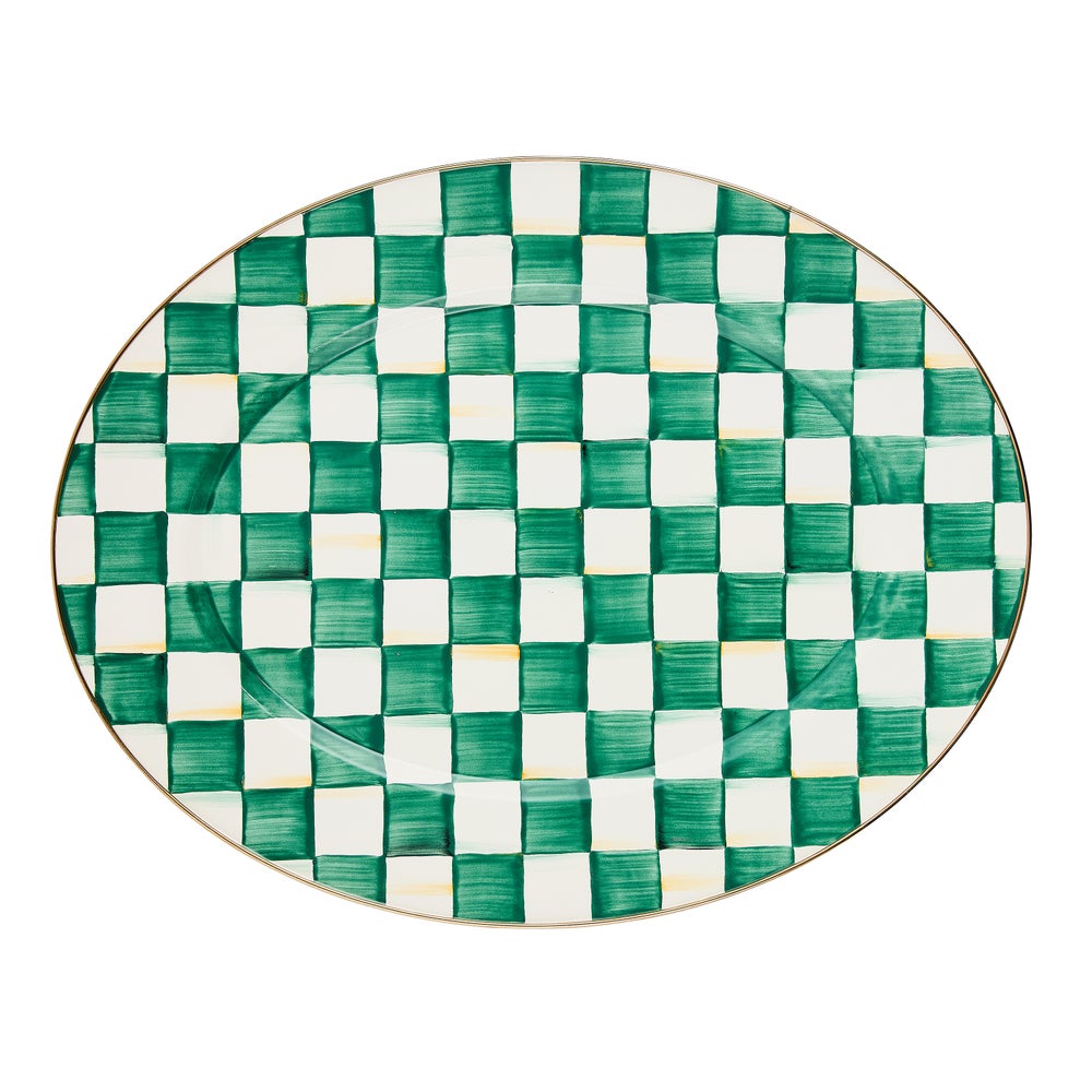 Check Enamel Oval Platter