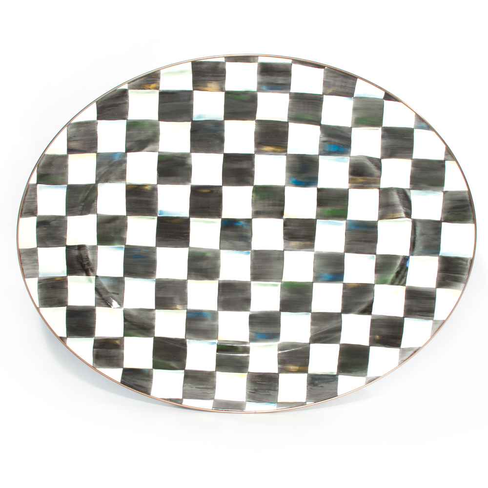 Check Enamel Oval Platter