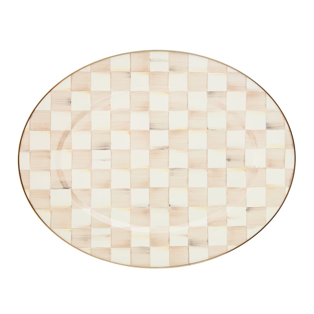 Check Enamel Oval Platter