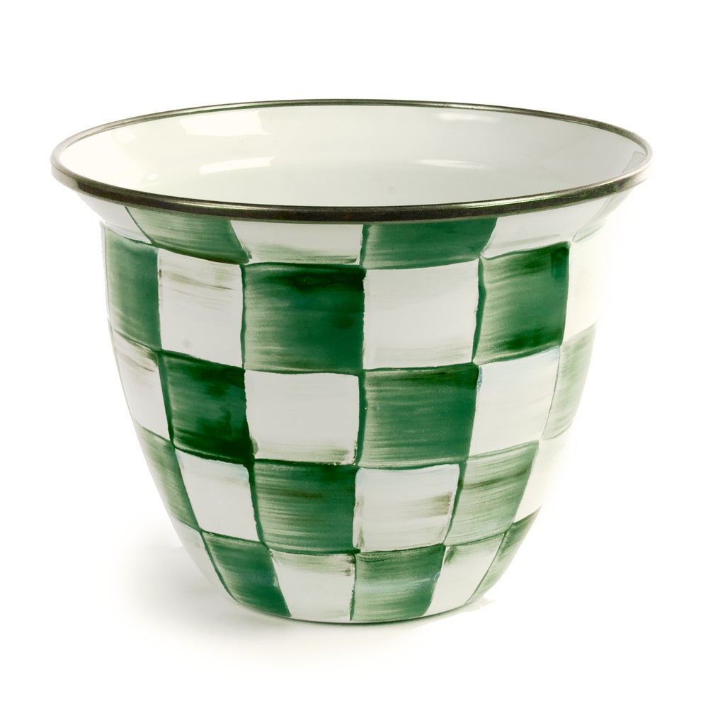 Enamel Check Large Flower Pot