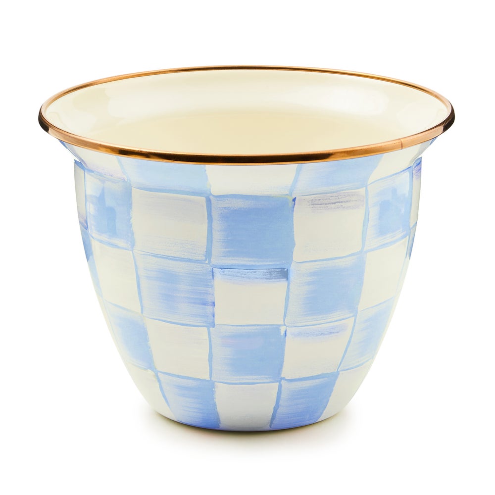 Enamel Check Large Flower Pot
