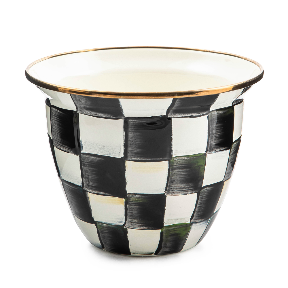 Enamel Check Large Flower Pot