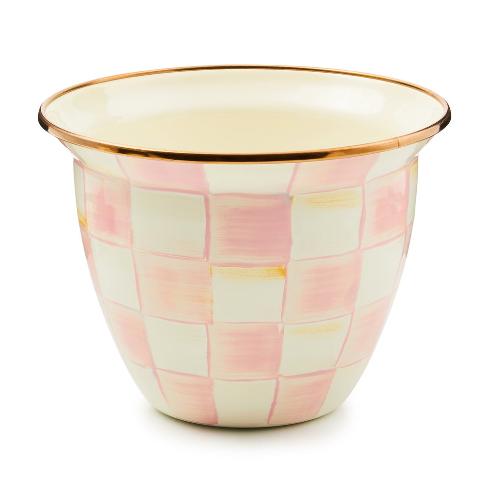 Enamel Check Large Flower Pot