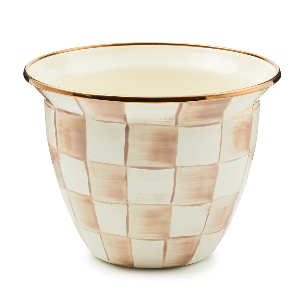 Enamel Check Large Flower Pot