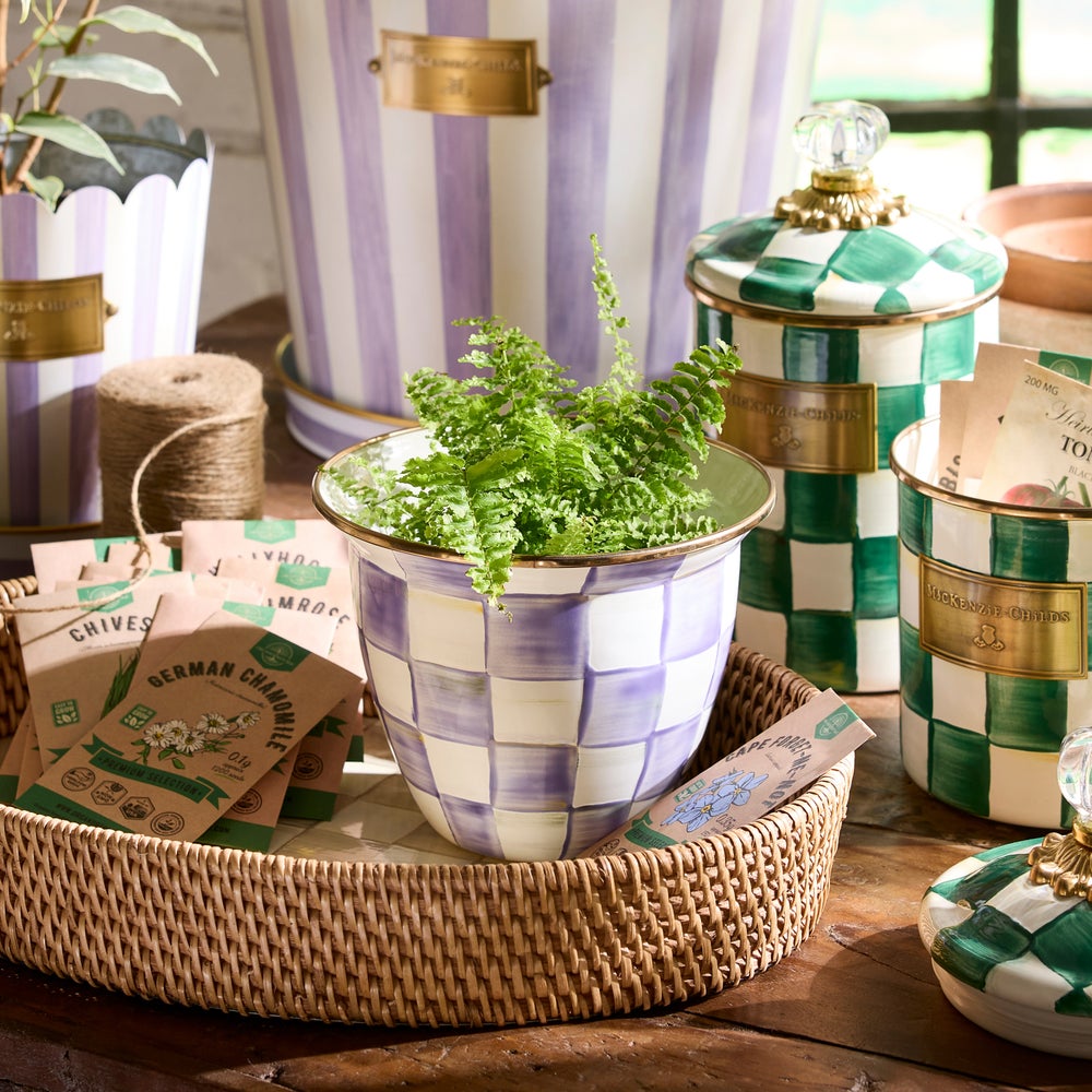 Enamel Check Large Flower Pot