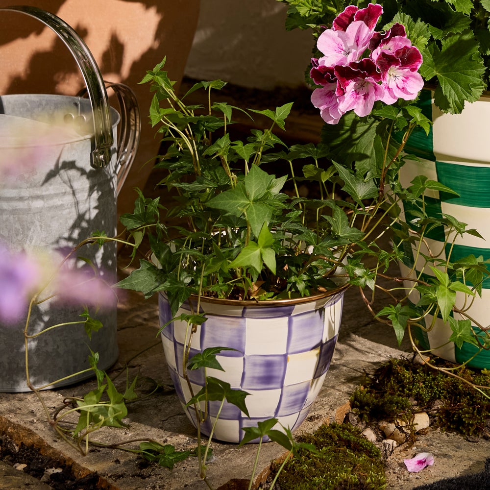 Enamel Check Large Flower Pot