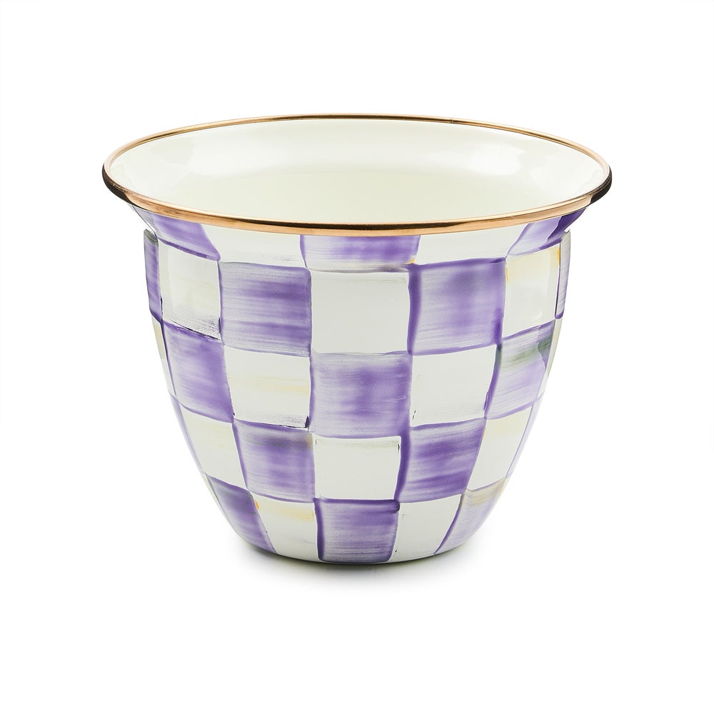 Enamel Check Large Flower Pot